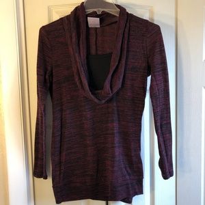 Cowl neck marbled maroon/black maternity sweater